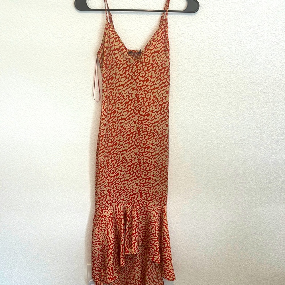 Red Leopard Print Frill Hem Midi Dress